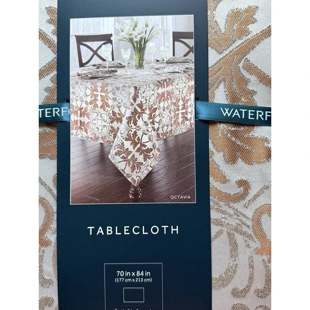 Waterford Linens Octavia Tablecloth 70x84 Copper Gray Luxury Holiday Christmas